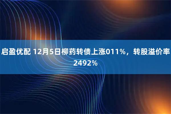 启盈优配 12月5日柳药转债上涨011%，转股溢价率2492%