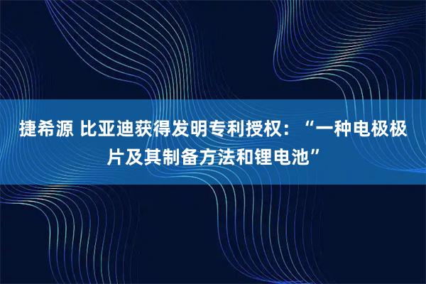 捷希源 比亚迪获得发明专利授权：“一种电极极片及其制备方法和锂电池”